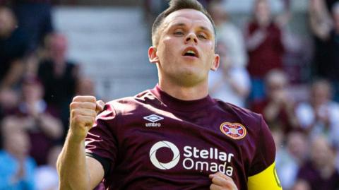 Hearts' Lawrence Shankland celebrates