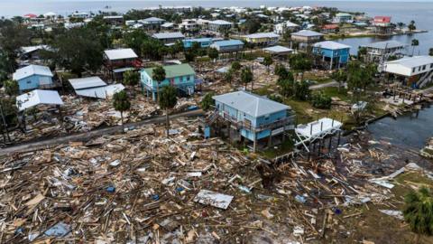 An aerial view of damaged houses in Florida after Hurricane Helene