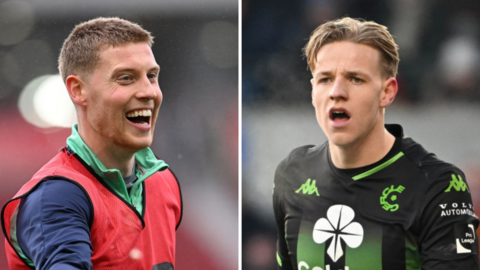 Mark McGuinness warming up for Cardiff City last season and Jesper Daland in action for Cercle Brugge 