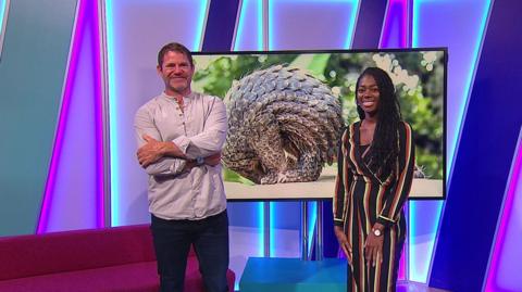 Shanequa in the studio with Steve Backshall