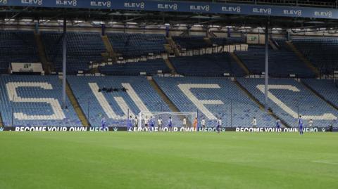 An empty stand at Sheffield Wednesday's Hillsborough ground during an EFL Cup tie with Grimsby
