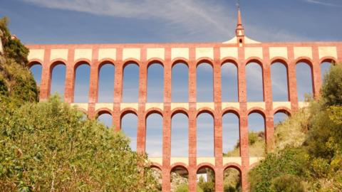 The brick arches of a viaduct in a gorge in Spain