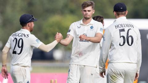 Middlesex players celebrate a wicket in their win over Northamptonshire