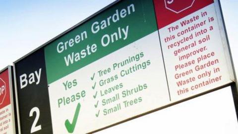 A sign for a green waste recycling bay