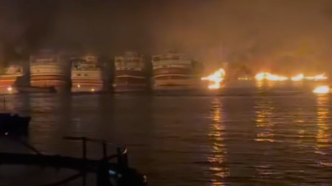 Boats on fire after US strikes - screenshot of mobile footage