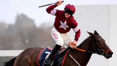 Sam Ewing celebrates his victory on Brighterdaysahead at Leopardstown