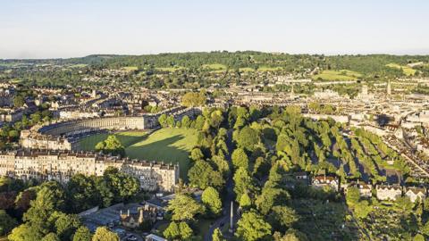 An aerial view of the centre of Bath