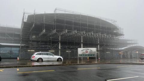 A general view of Guernsey Airport showing a thick blanket of fog.