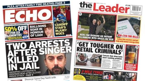 Front pages of South Wales Echo and The Wrexham Leader