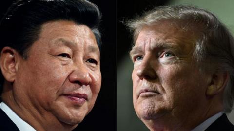 This combination of pictures created on May 14, 2020 shows recent portraits of China's President Xi Jinping (L) and US President Donald Trump.
