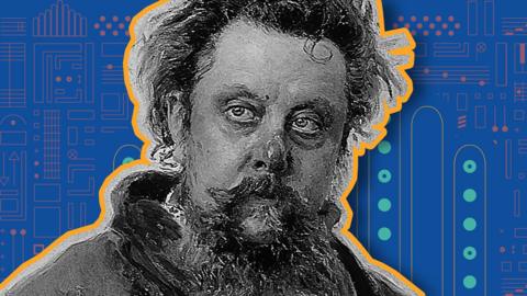 Mussorgsky on colourful background