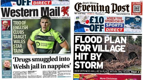 Western Mail and South Wales Evening Post front pages