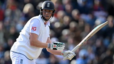 England opener Zak Crawley watches the ball after playing a shot