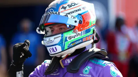 Mercedes' Kimi Antonelli celebrates taking pole position for the Miami Grand Prix