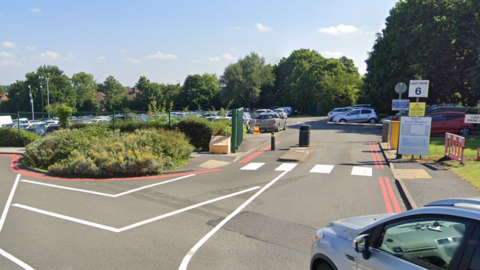 The entrance barriers to a car park at Royal Derby Hospital