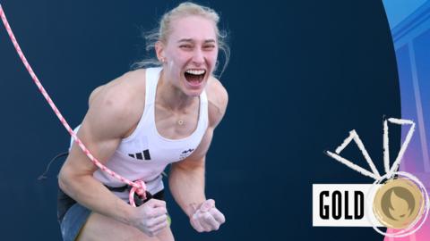 Watch as Slovenia's Janja Garnbret wins a gold medal in the women's boulder and lead final.