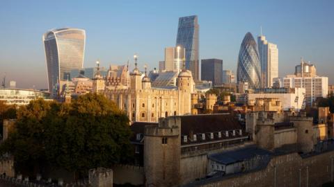 City of London skyline and Tower of London