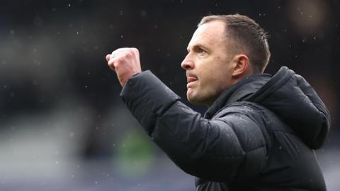 Chris Davies punches the air after Birmingham beat Wrexham