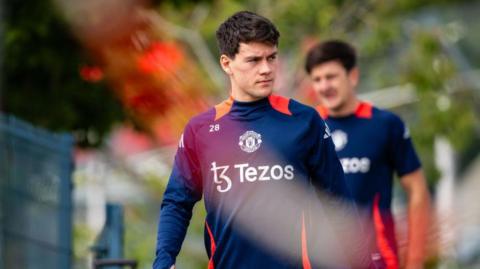 Facundo Pellistri of Manchester United in action during a first team training session at Carrington Training Ground on August 05, 2024