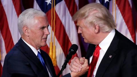 Donald Trump and Mike Pence on election night