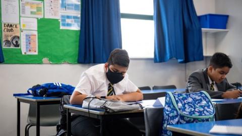 Pupil wearing a mask