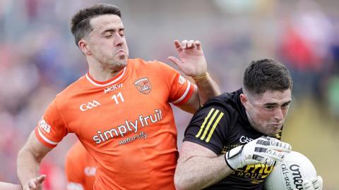 Armagh's Stefan Campbell and Derry's Odhran Lynch battle in the Ulster Football final two weeks ago