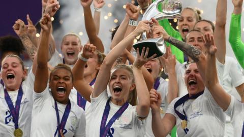 England celebrate their Euro 2022 victory at Wembley