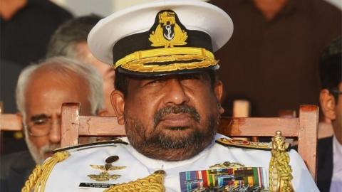 In this file photo taken on August 29, 2018 Sri Lankan Admiral Ravindra Wijegunaratne, Chief of the Defence Staff, attends a ceremony commissioning naval patrol boats in Colombo.