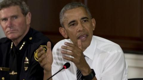 President Obama speaking after meeting activists and police officers