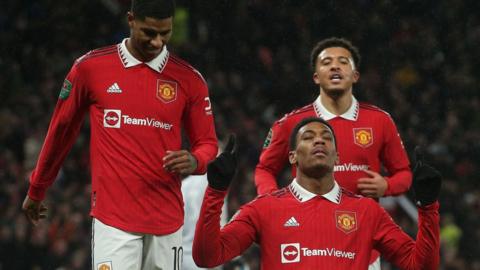 Antony Martial celebrates Man Utd goal