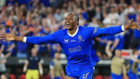 Joe Aribo celebrating a goal for his Scottish club Rangers