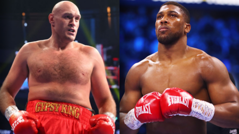 A side-by-side photo of Tyson Fury and Anthony Joshua