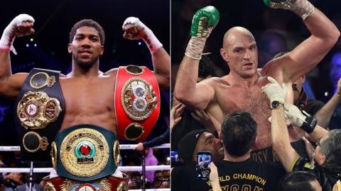 A split image of British heavyweight boxers Anthony Joshua (left) and Tyson Fury (right)