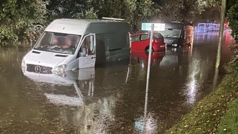 Three vehicles stuck in flood water in Bishop's Stortford