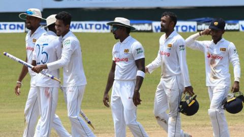 Sri Lanka celebrate after winning the second Test