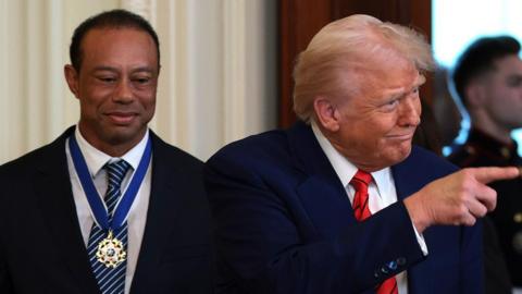 Tiger Woods and US President Donald Trump at the White House