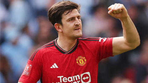 Harry Maguire celebrates scoring for Manchester United against Coventry City in the FA Cup