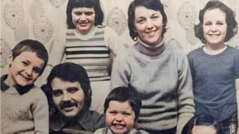 Michael Montgomery pictured with his family following his release in 1971