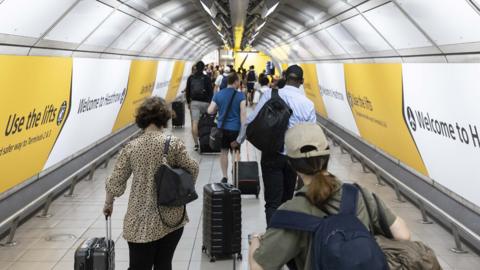 Interior view of corridor at Heathrow Airport