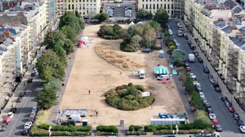 Brunswick Square in Hove, which has a yellow and dry lawn.