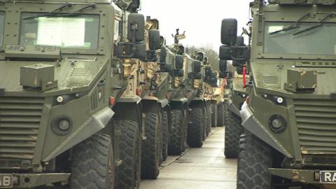 A queue of military vehicles