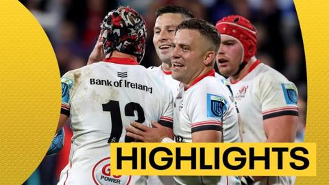 Luke Marshall celebrates scoring a try with John Cooney and Ian Madigan