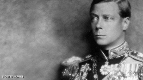 A close up of King Edward VIII in his naval uniform.