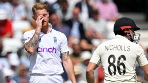 Ben Stokes looks frustrated bowling to Henry Nicholls