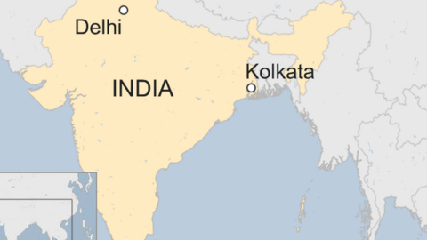 A BBC map showing the location of Kolkata (Calcutta) in West Bengal, India