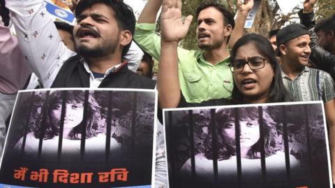 Protest about Disha Ravi in Delhi