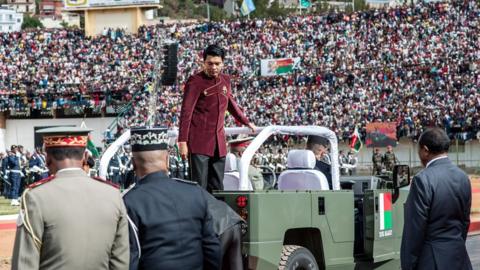 President of the Republic of Madagascar Andry Rajoelina during the celebration of the 59th anniversary of Madagascar"s independence