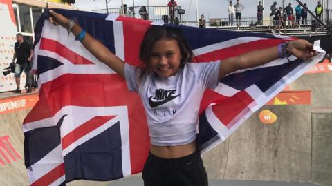 Sky Brown after winning bronze at the Park World Skateboarding Championships