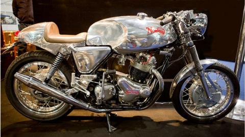 A Norton motorcycle at The London Classic Car Show , 2015