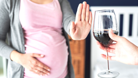 Pregnant woman refusing a glass of wine